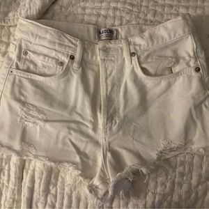 Agolde Parker white denim cut off shorts